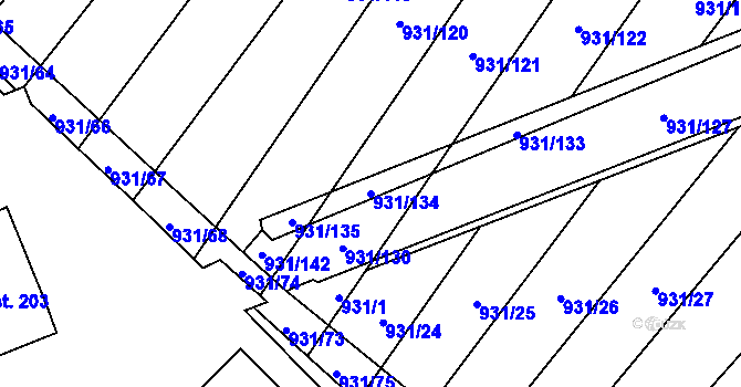 Parcela st. 931/134 v KÚ Třebelovice, Katastrální mapa