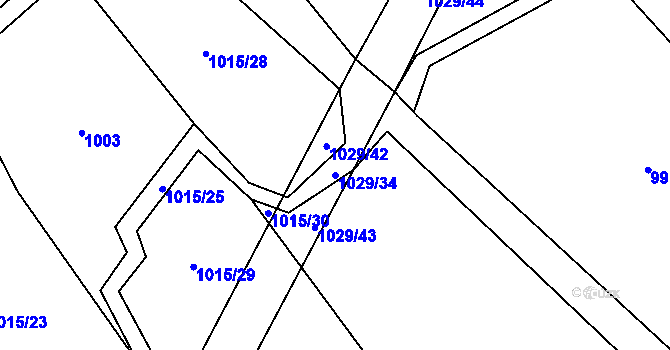 Parcela st. 1029/34 v KÚ Třebelovice, Katastrální mapa