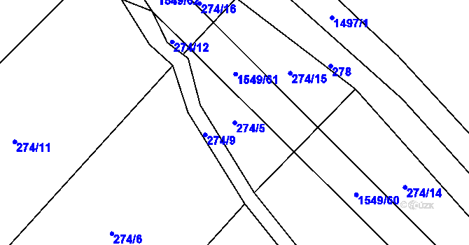 Parcela st. 274/5 v KÚ Třebelovice, Katastrální mapa