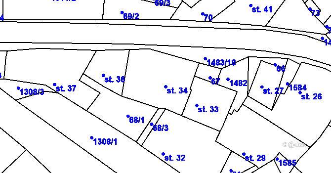 Parcela st. 34 v KÚ Třebelovice, Katastrální mapa