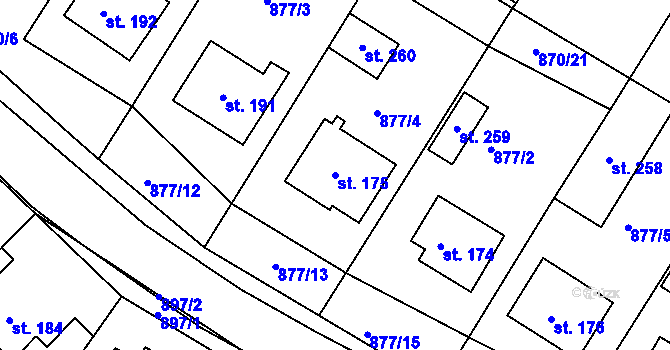 Parcela st. 175 v KÚ Třebelovice, Katastrální mapa