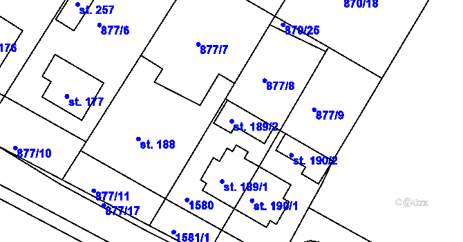 Parcela st. 189/2 v KÚ Třebelovice, Katastrální mapa