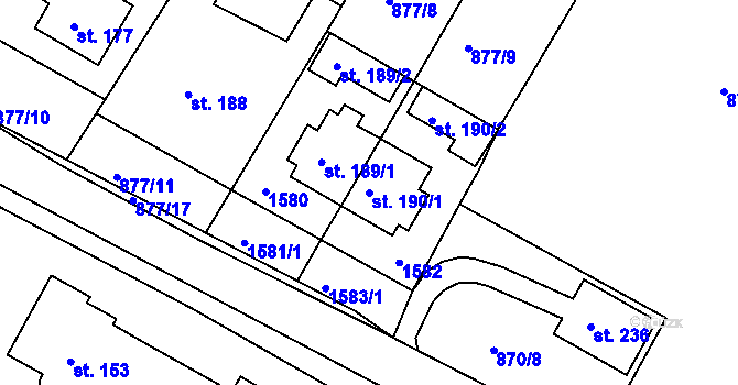 Parcela st. 190/1 v KÚ Třebelovice, Katastrální mapa
