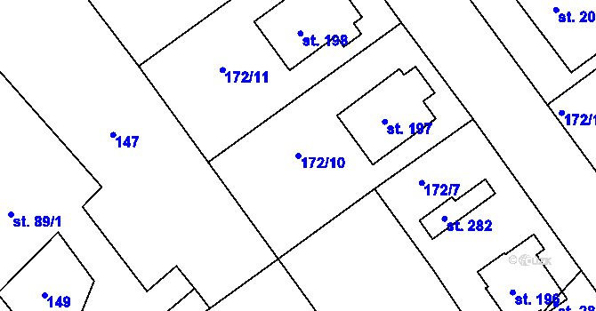 Parcela st. 172/10 v KÚ Třebelovice, Katastrální mapa