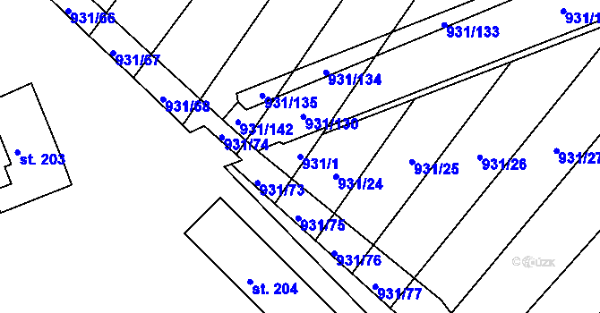Parcela st. 931/1 v KÚ Třebelovice, Katastrální mapa