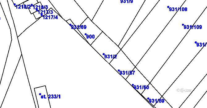 Parcela st. 931/2 v KÚ Třebelovice, Katastrální mapa