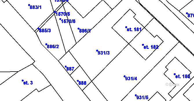 Parcela st. 931/3 v KÚ Třebelovice, Katastrální mapa