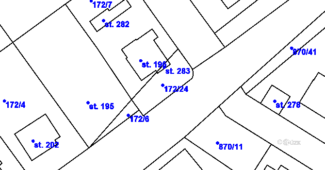 Parcela st. 172/24 v KÚ Třebelovice, Katastrální mapa