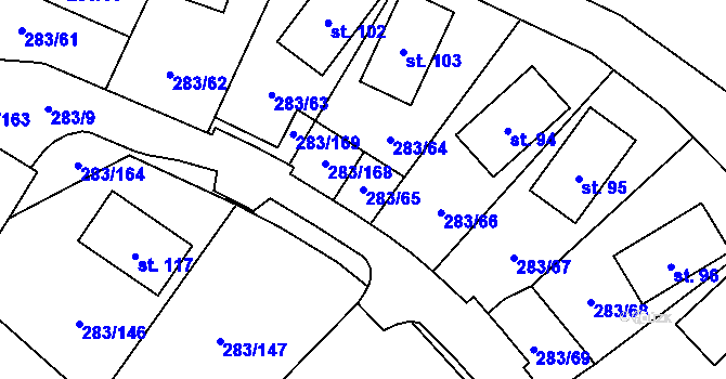 Parcela st. 283/65 v KÚ Horní Ves u Třebeně, Katastrální mapa