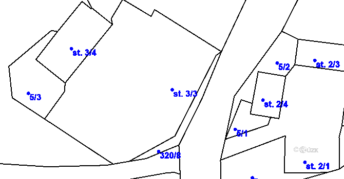 Parcela st. 3/3 v KÚ Povodí, Katastrální mapa