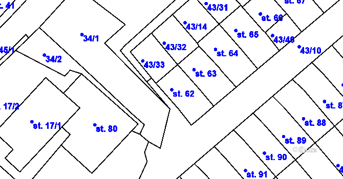 Parcela st. 62 v KÚ Třebeň, Katastrální mapa