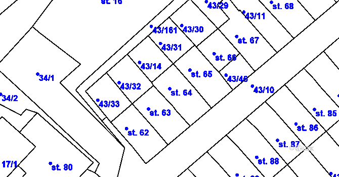 Parcela st. 64 v KÚ Třebeň, Katastrální mapa