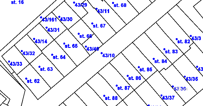 Parcela st. 43/10 v KÚ Třebeň, Katastrální mapa