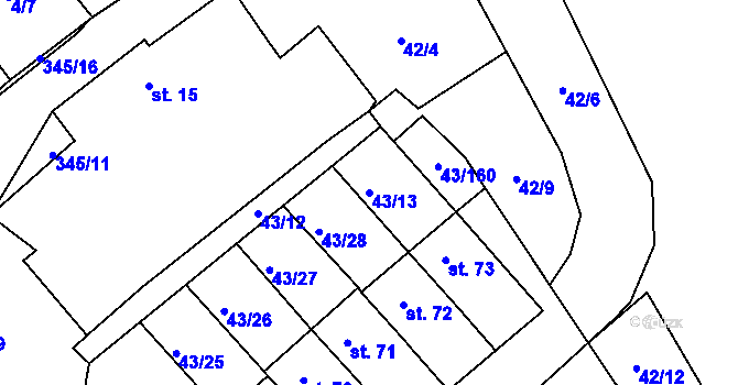 Parcela st. 43/13 v KÚ Třebeň, Katastrální mapa