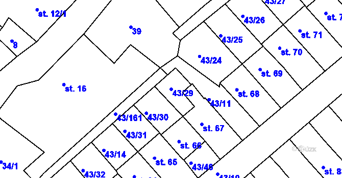 Parcela st. 43/29 v KÚ Třebeň, Katastrální mapa