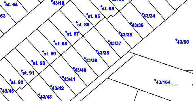 Parcela st. 43/38 v KÚ Třebeň, Katastrální mapa