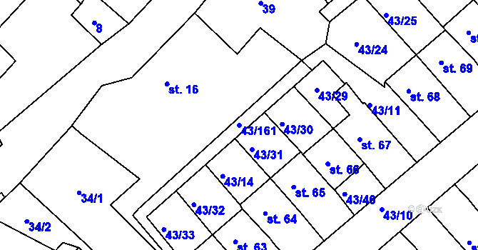 Parcela st. 43/161 v KÚ Třebeň, Katastrální mapa