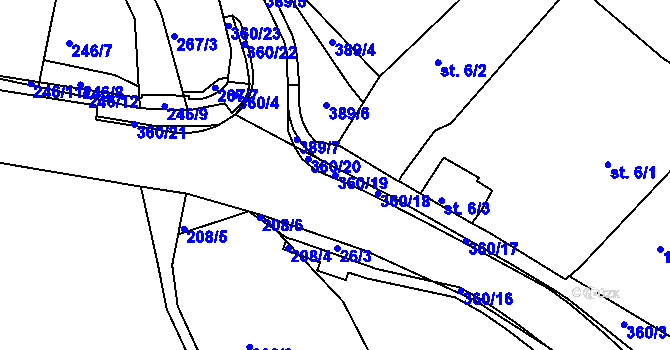 Parcela st. 360/19 v KÚ Třebeň, Katastrální mapa