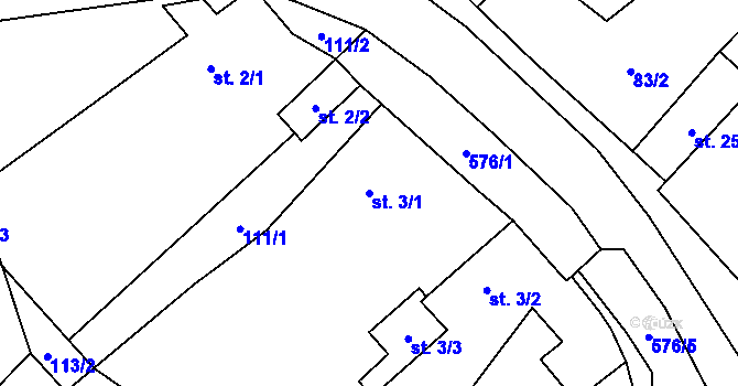 Parcela st. 3/1 v KÚ Teplá u Třebenic, Katastrální mapa
