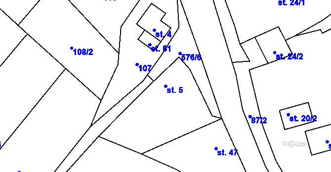Parcela st. 5 v KÚ Teplá u Třebenic, Katastrální mapa