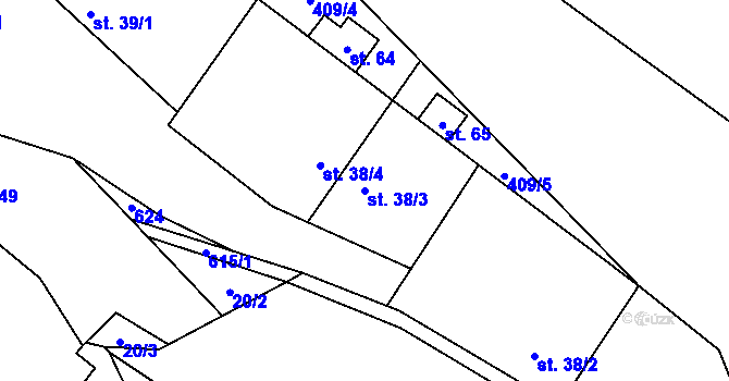 Parcela st. 38/3 v KÚ Teplá u Třebenic, Katastrální mapa