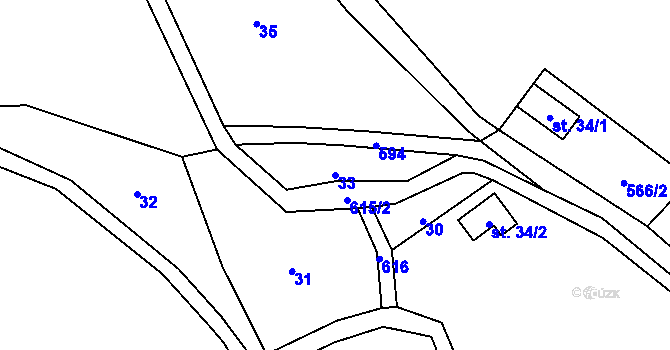 Parcela st. 33 v KÚ Teplá u Třebenic, Katastrální mapa