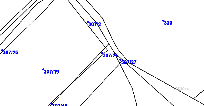 Parcela st. 307/25 v KÚ Teplá u Třebenic, Katastrální mapa