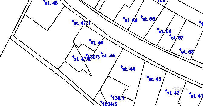 Parcela st. 45 v KÚ Třebenice, Katastrální mapa