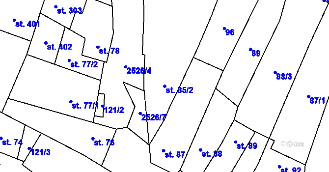 Parcela st. 85/2 v KÚ Třebenice, Katastrální mapa