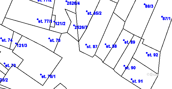 Parcela st. 87 v KÚ Třebenice, Katastrální mapa