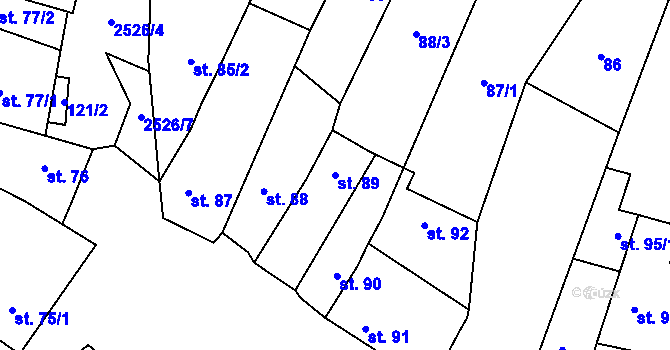 Parcela st. 89 v KÚ Třebenice, Katastrální mapa