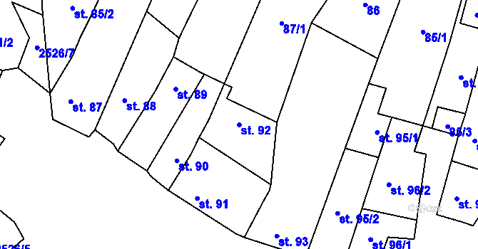 Parcela st. 92 v KÚ Třebenice, Katastrální mapa