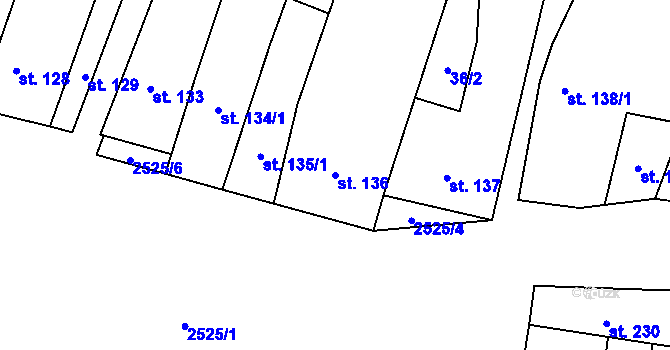 Parcela st. 136 v KÚ Třebenice, Katastrální mapa