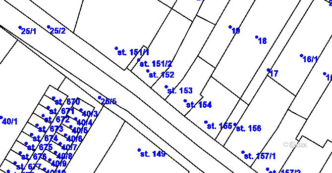 Parcela st. 153 v KÚ Třebenice, Katastrální mapa