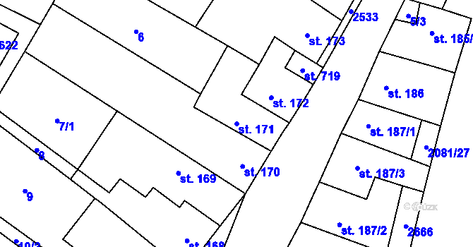 Parcela st. 171 v KÚ Třebenice, Katastrální mapa