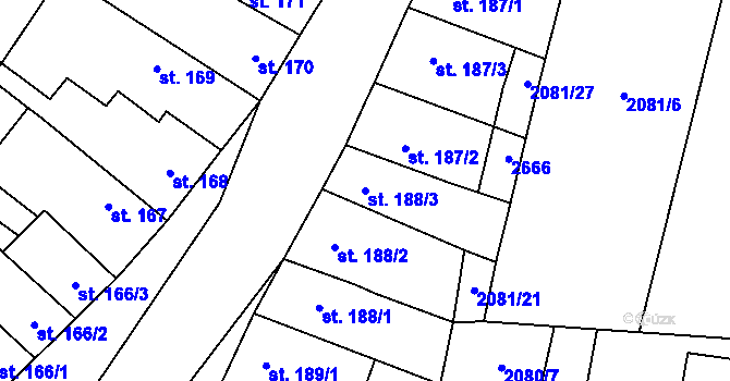 Parcela st. 188/3 v KÚ Třebenice, Katastrální mapa
