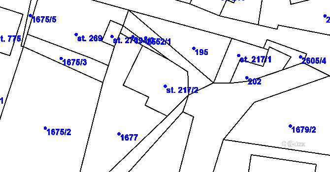 Parcela st. 217/2 v KÚ Třebenice, Katastrální mapa