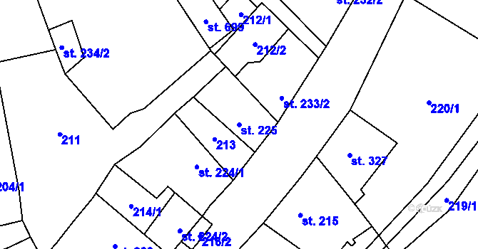 Parcela st. 225 v KÚ Třebenice, Katastrální mapa