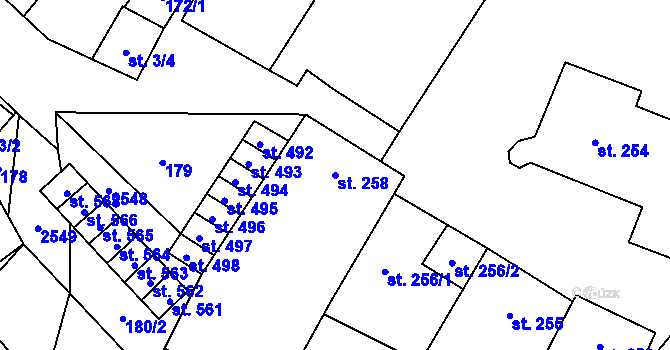Parcela st. 258 v KÚ Třebenice, Katastrální mapa