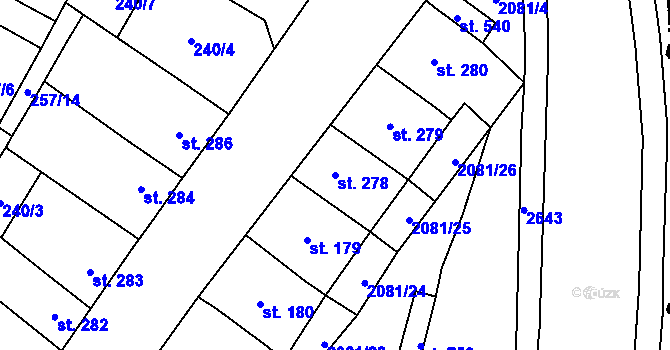 Parcela st. 278 v KÚ Třebenice, Katastrální mapa