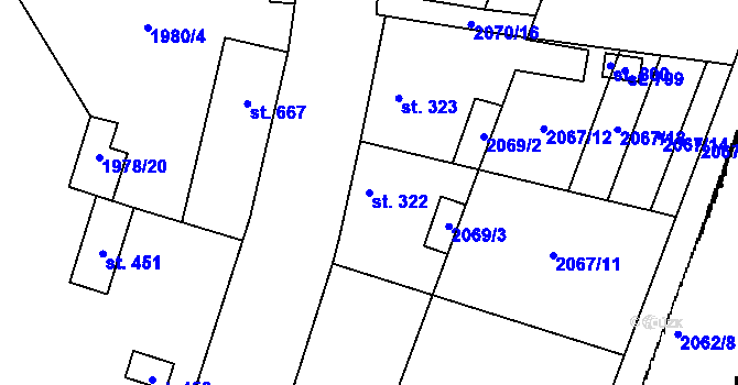 Parcela st. 322 v KÚ Třebenice, Katastrální mapa