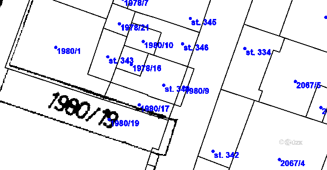 Parcela st. 340 v KÚ Třebenice, Katastrální mapa