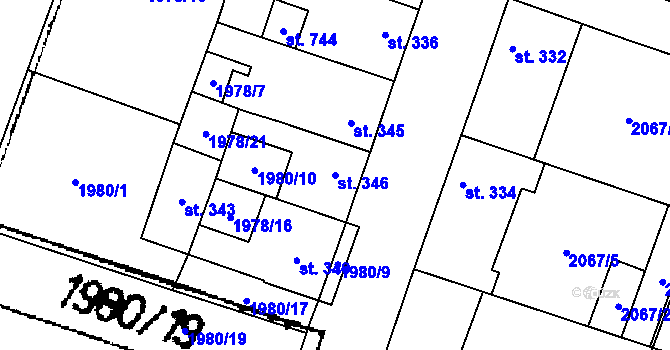 Parcela st. 346 v KÚ Třebenice, Katastrální mapa