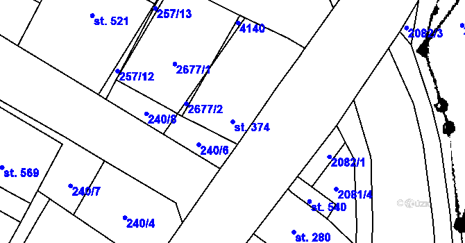 Parcela st. 374 v KÚ Třebenice, Katastrální mapa