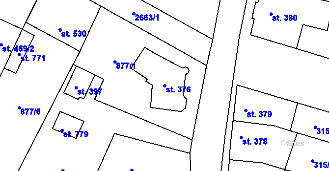 Parcela st. 376 v KÚ Třebenice, Katastrální mapa