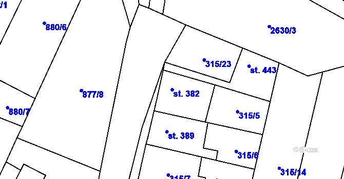 Parcela st. 382 v KÚ Třebenice, Katastrální mapa
