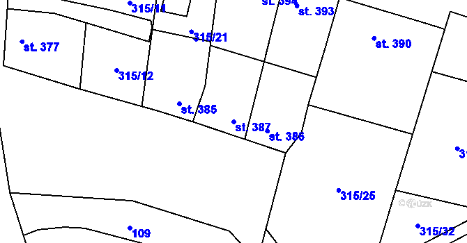 Parcela st. 387 v KÚ Třebenice, Katastrální mapa