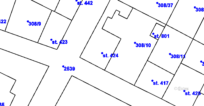 Parcela st. 424 v KÚ Třebenice, Katastrální mapa