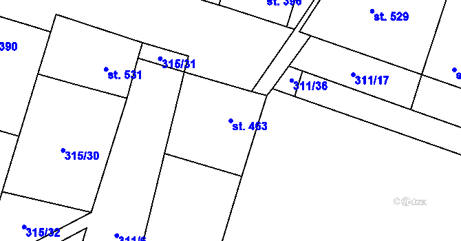 Parcela st. 463 v KÚ Třebenice, Katastrální mapa