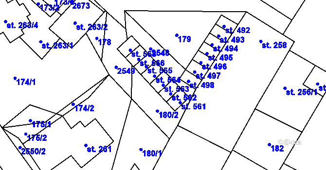 Parcela st. 563 v KÚ Třebenice, Katastrální mapa